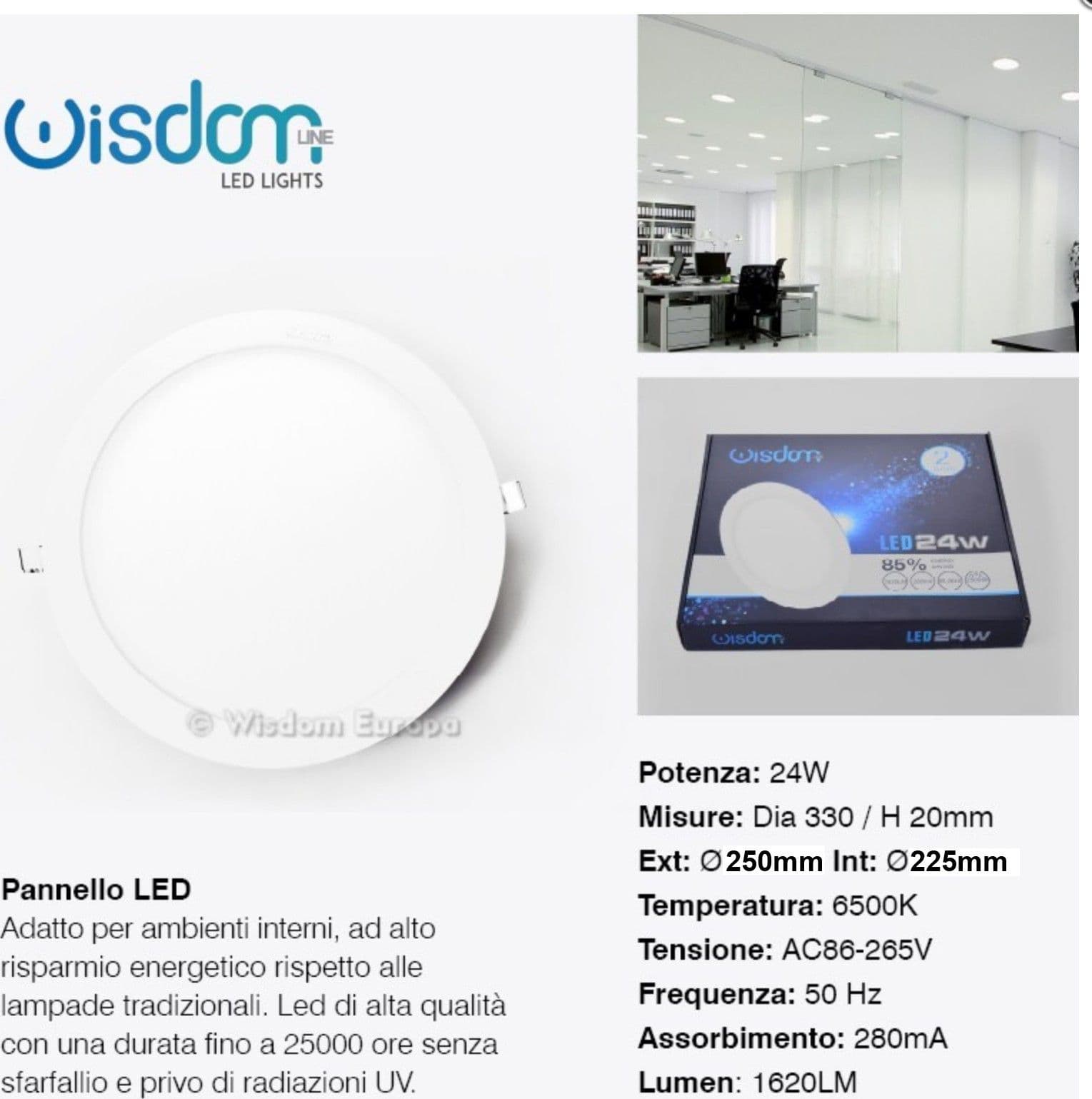 PANNELLO A LED TONDO O QUADRATO AD DA INCASSO LUCE FREDDA CALDA NEUTRA WISDOM - 13