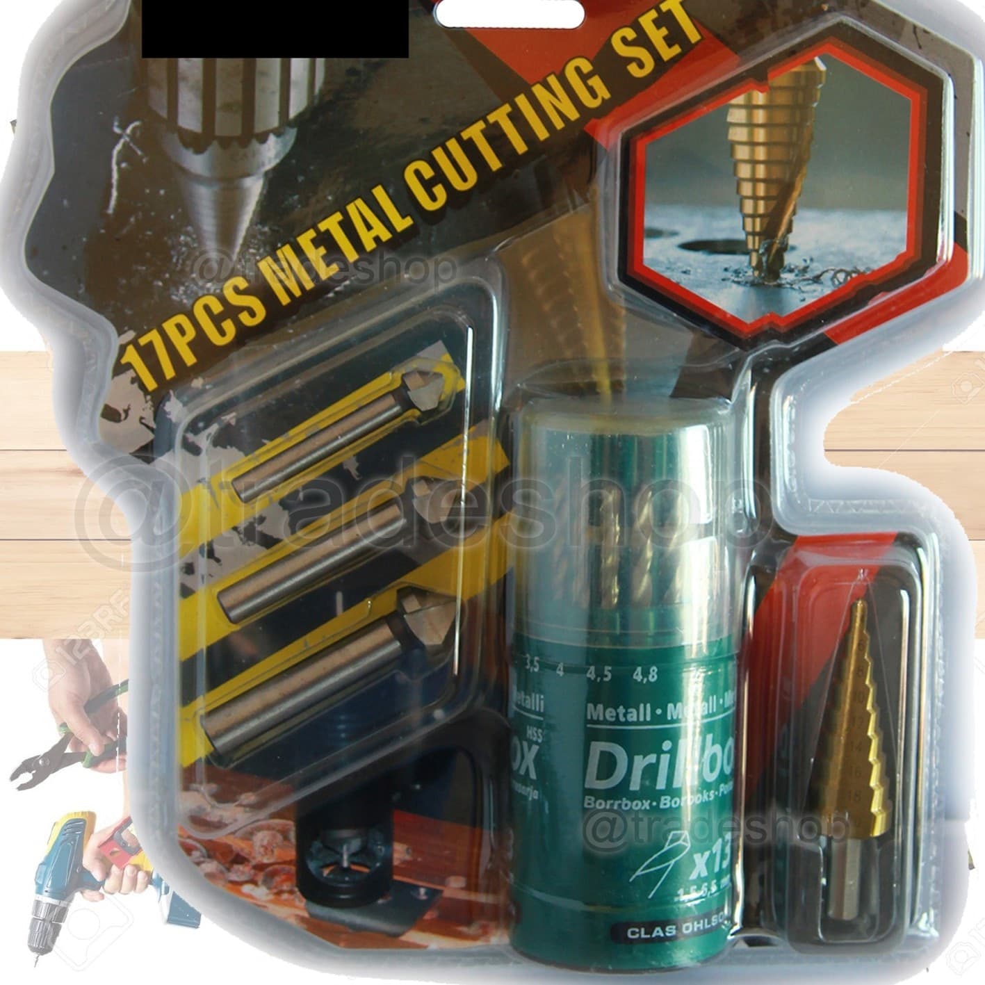 KIT 17 PEZZI PUNTE FRESE ALLARGAFORI PER TRAPANO SVASATORE SCALINO PER METALLO