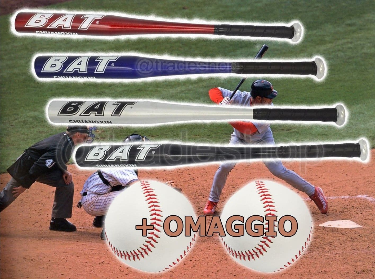 MAZZA DA BASEBALL SOFTBALL ALLUMINIO 76CM 30" MAZZE SPORT + 2 PALLINE OMAGGIO - 2