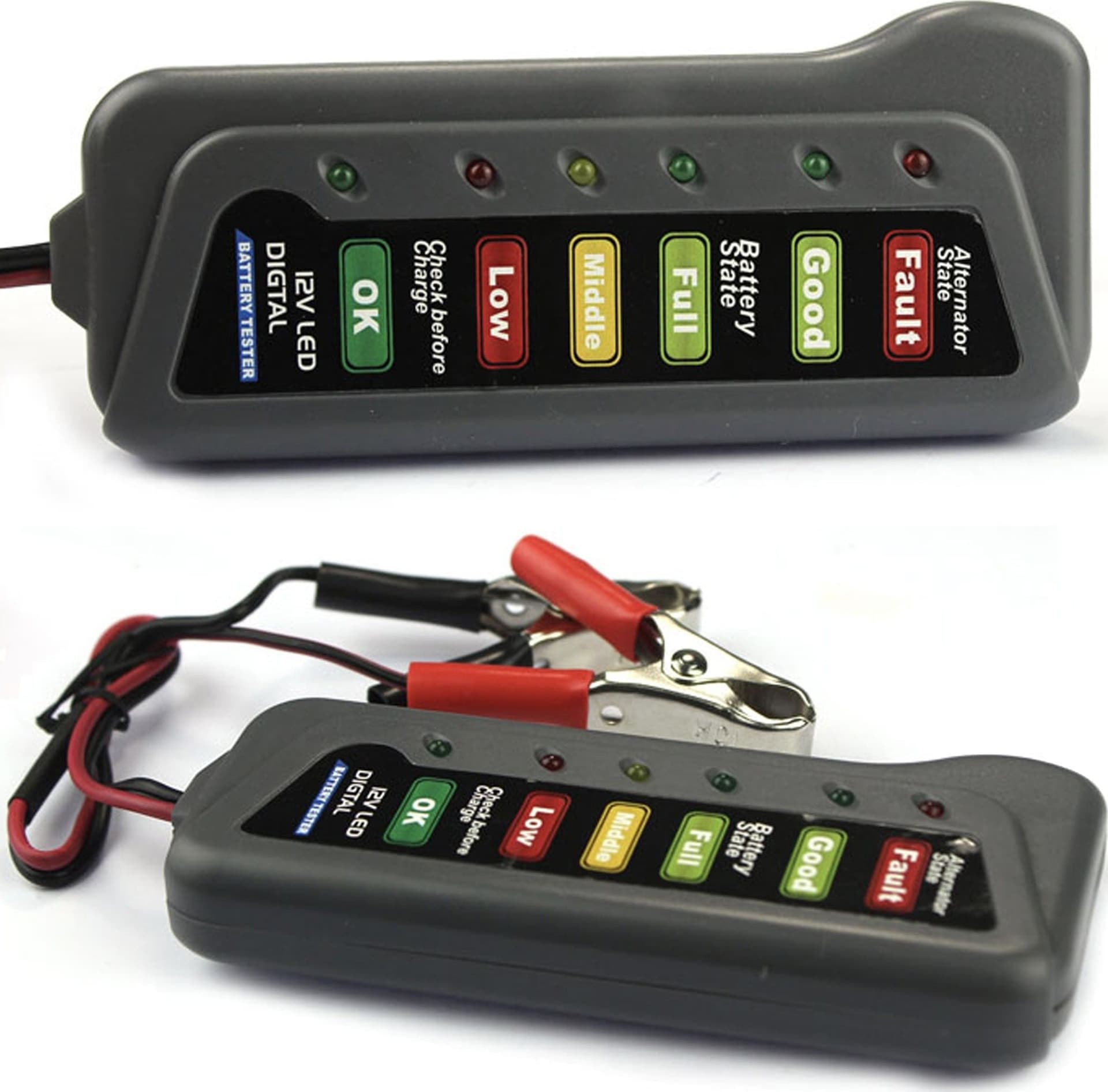 TESTER DIGITALE PER VERIFICA CONTROLLO BATTERIA ALTERNATORE AUTO MOTO 12V 6 LED - 2