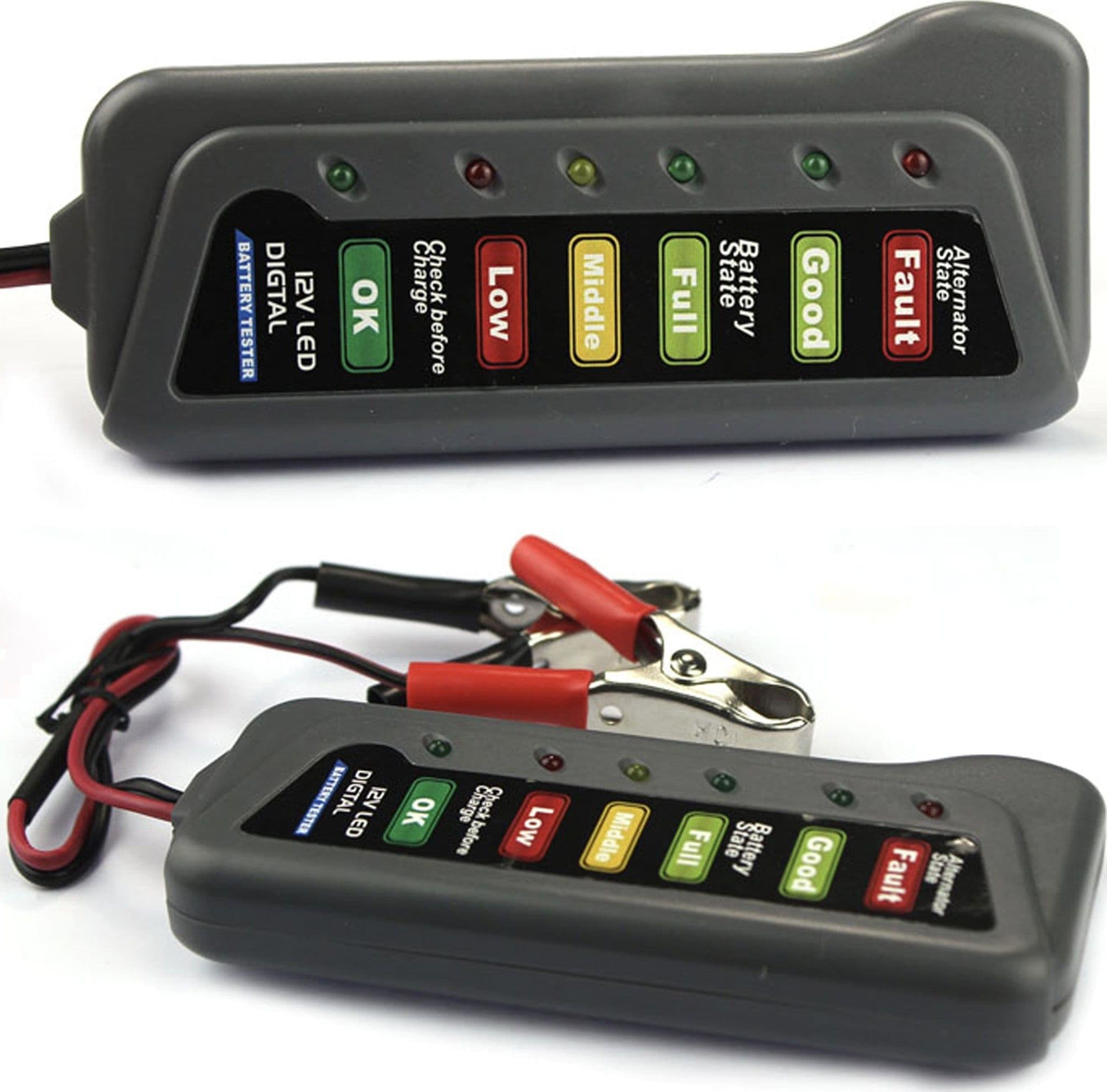 TESTER DIGITALE PER VERIFICA CONTROLLO BATTERIA ALTERNATORE AUTO MOTO 12V 6 LED - 2