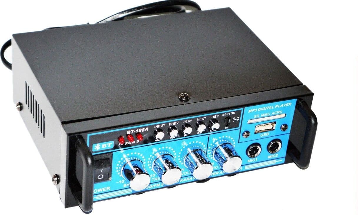AMPLIFICATORE AUDIO 12V 220V USB SD 2 MICROFONI MP3 FM CASA AUTO KARAOKE BT188A - 6