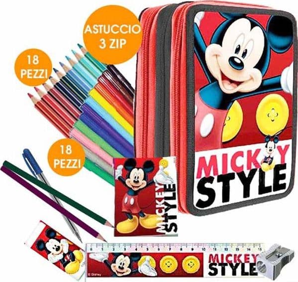 KIT SCUOLA SCHOOL PACK ZAINO ESTENSIBILE + ASTUCCIO 3 ZIP DISNEY MICKEY MOUSE - 5