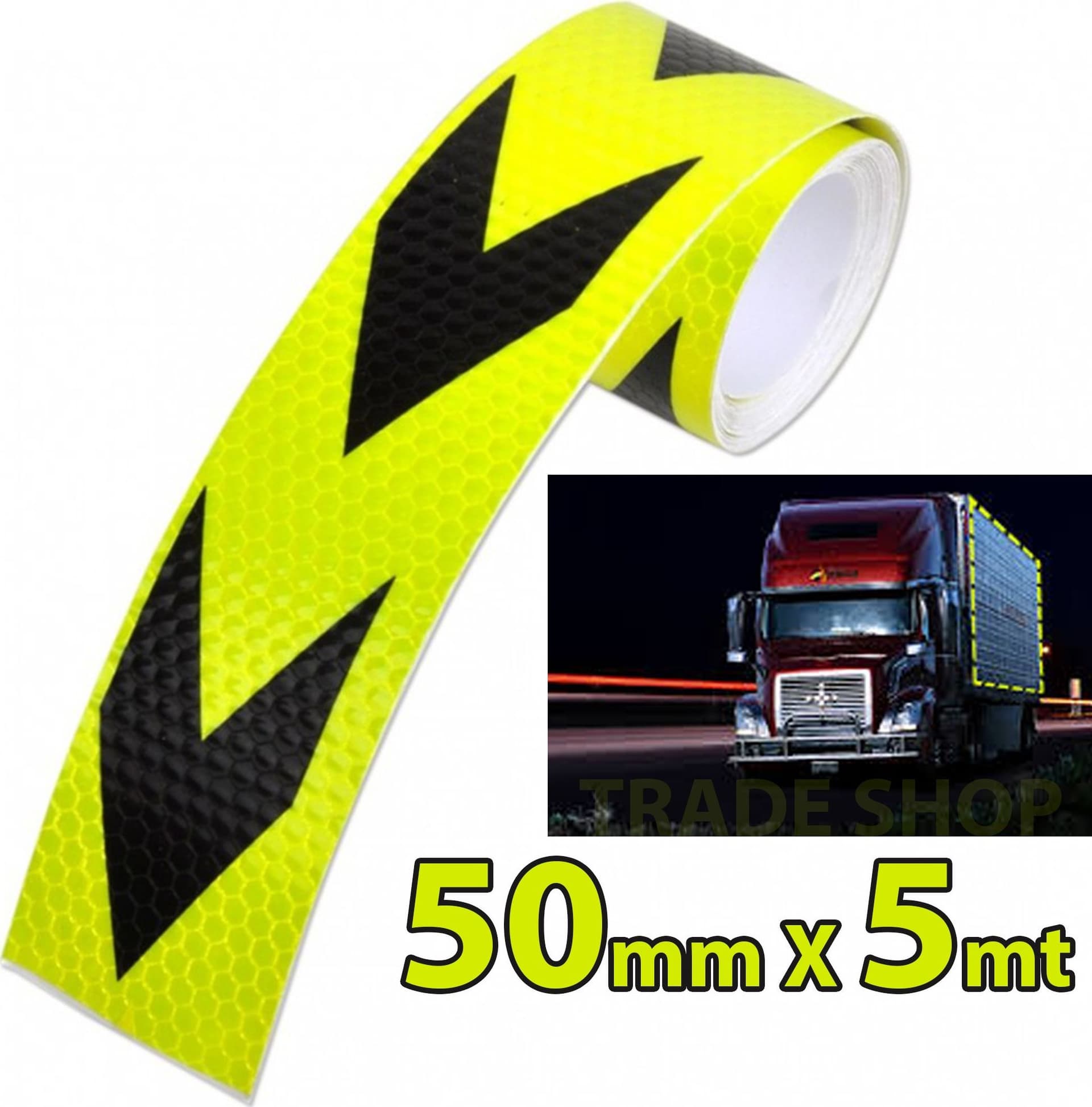 NASTRO ADESIVO CATARIFRANGENTE PER AUTO CAMION GIALLO E NERO ALTA VISIBILITÁ 5MT - 2