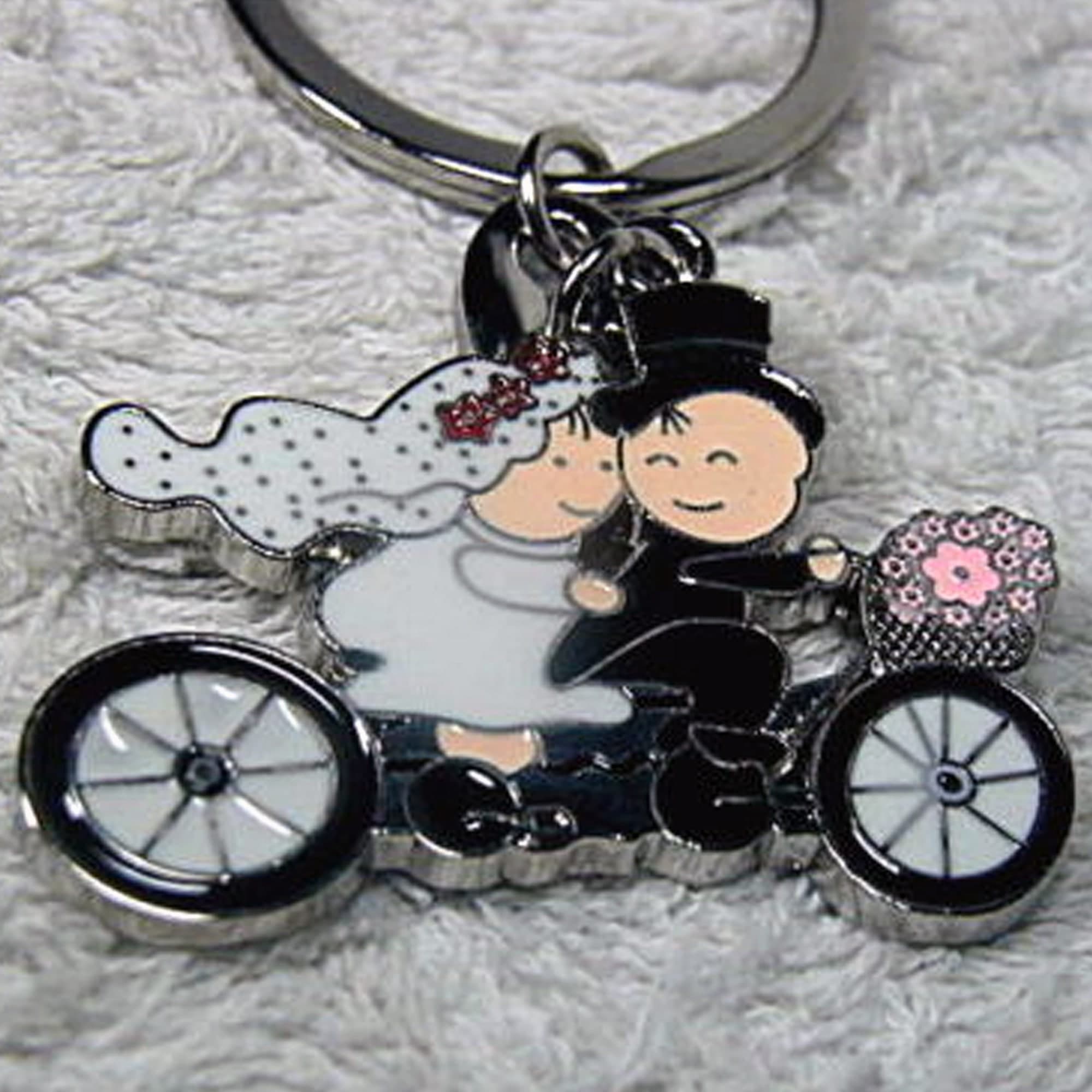 12 PORTACHIAVI BOMBONIERE CONFETTI SPOSI IN BICI BICICLETTA MATRIMONIO PROMESSA