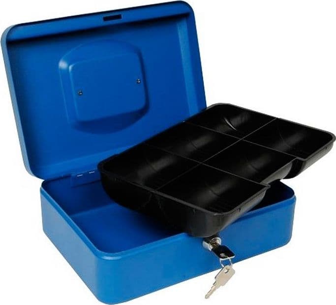 CASSETTA DI SICUREZZA PORTAVALORI CON VASSOIO PORTAMONETE + 2 CHIAVI 20 x 16 CM - 4