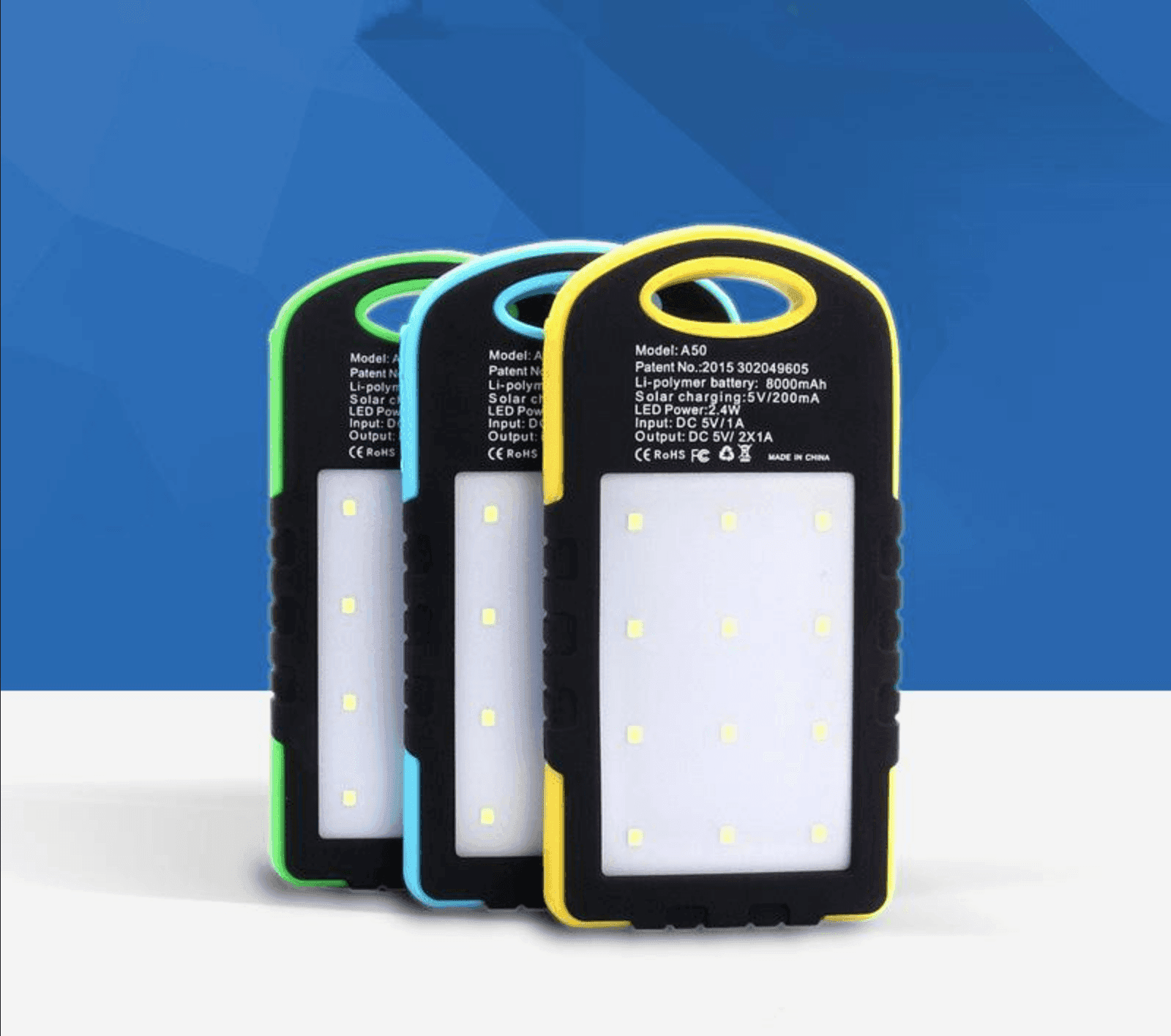 BATTERIA ESTERNA POWERBANK 8800 mAh SOLARE LUCE LED CARICATORE SMARTPHONE - 5