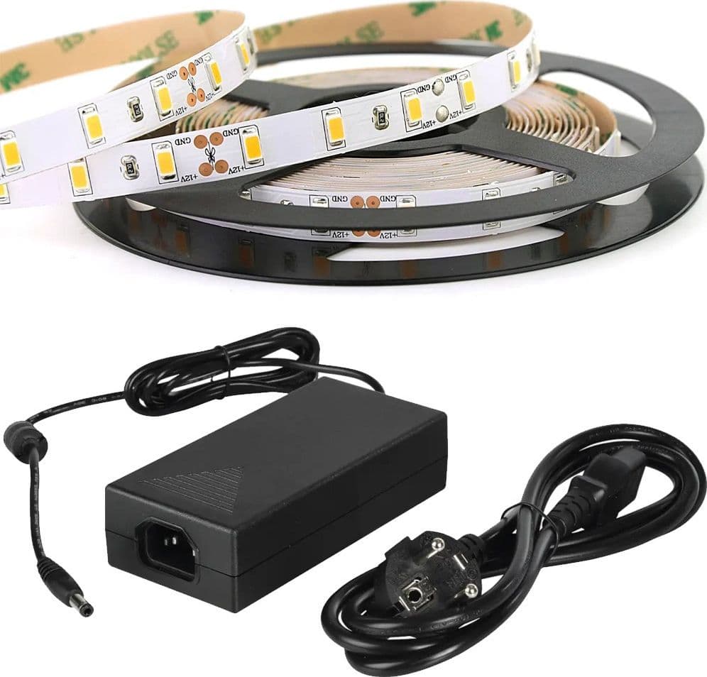 5 M MT. STRISCIA STRIP 300 LED SMD 5630 SENZA SILICONE IP20 + ALIMENTATORE 5A – Bianco Caldo – TrAdE Shop Traesio –