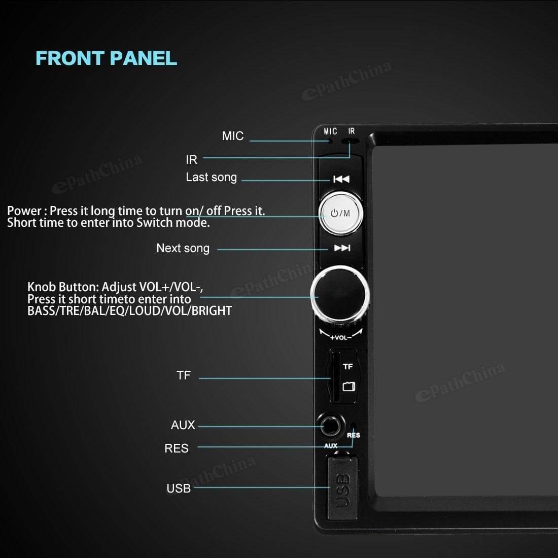 7010B 7" HD 1080P LCD double-din Bluetooth Auto video MP5 STEREO LETTORE MP3 - 4