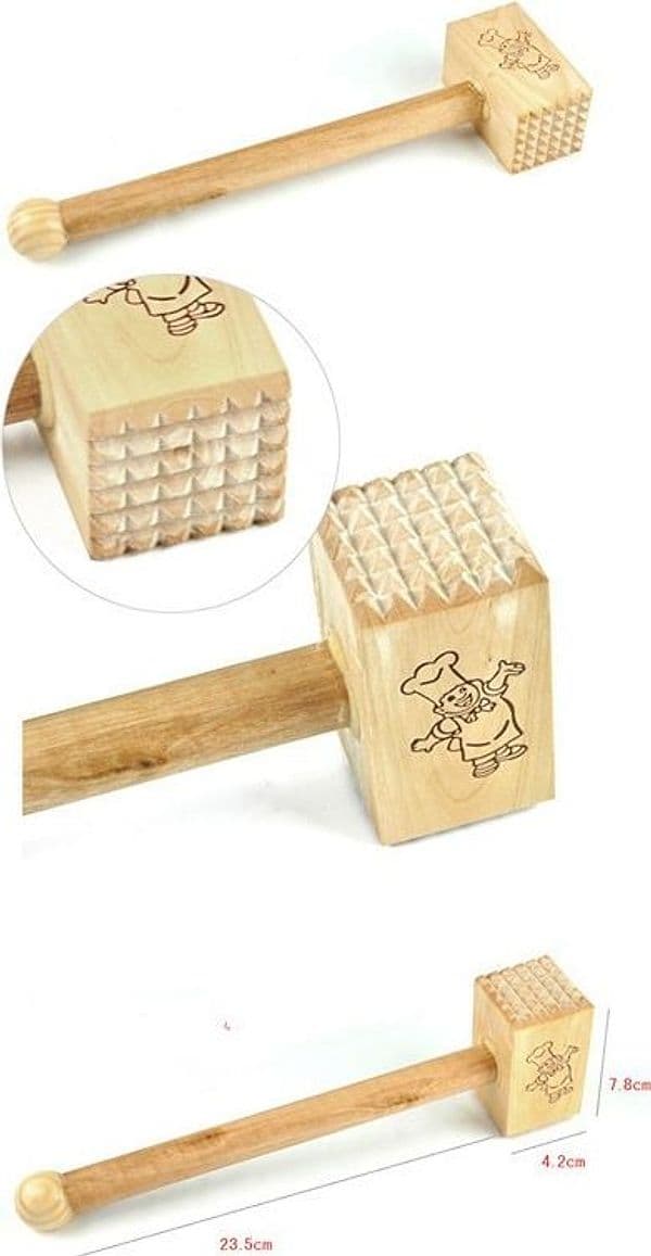 BATTICARNE IN LEGNO MARTELLO BATTI CARNE PER SNELLIRE NERVI UTENSILE CUCINA CASA - 2