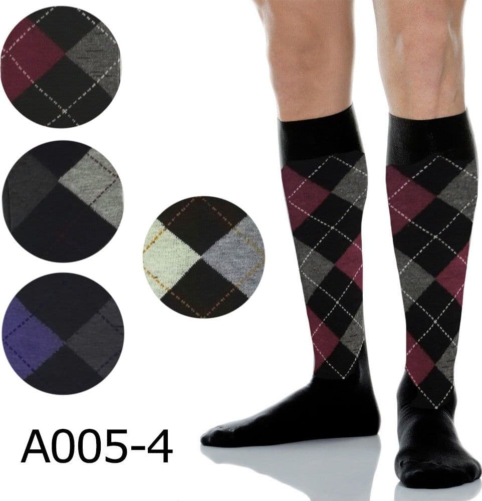 12 PAIA DI CALZINI DA UOMO LUNGHI COTONE CALDO CON ROMBI VARI COLORI A005-4 - 2