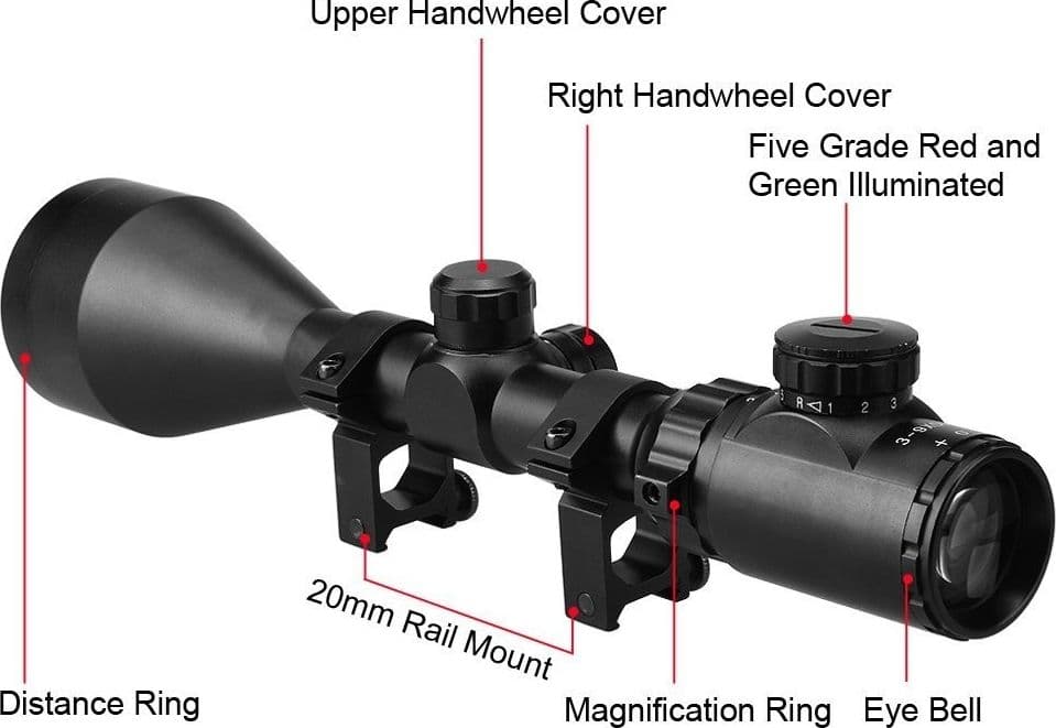 MIRINO OTTICO DI PRECISIONE PER FUCILE PER CARABINA RETICOLO ILLUMINATO 3-9x56E - 4