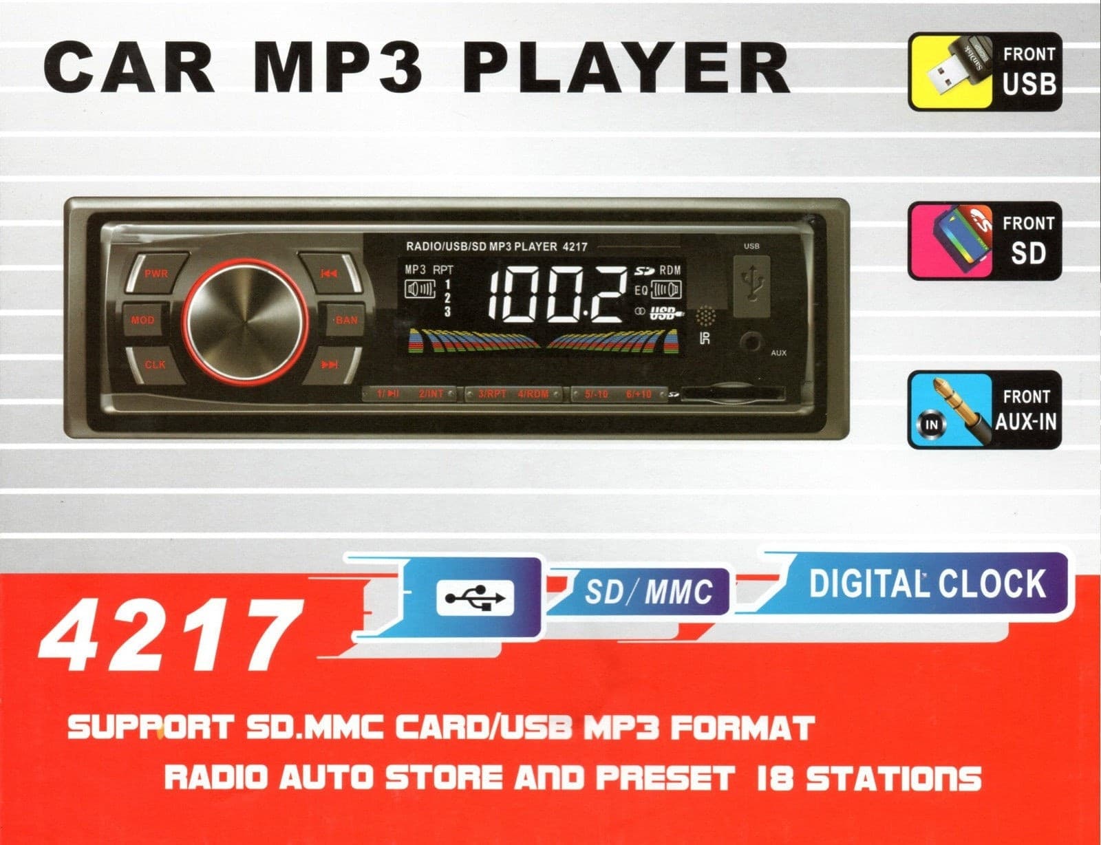 STEREO AUTO BLUETOOTH AUTORADIO FM MP3 USB SD AUX SD CARD VIVAVOCE 40W 4217