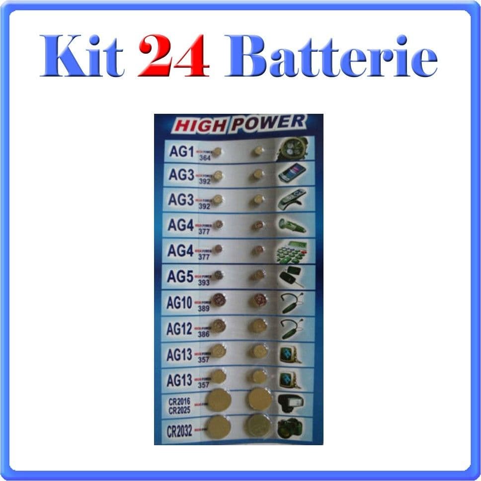 PILE A BOTTONE BATTERIE CONFEZIONE 24 PEZZI OROLOGIO ZINCO CARBONE ASSORTITE - 2