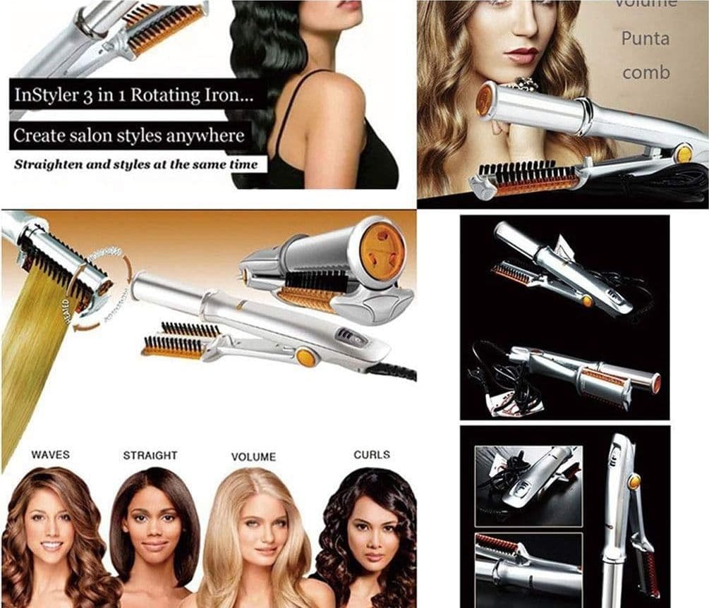 SPAZZOLA PIASTRA ROTANTE PER CAPELLI LISCI RICCI ARRICCIA STIRA IN CERAMICA - 5