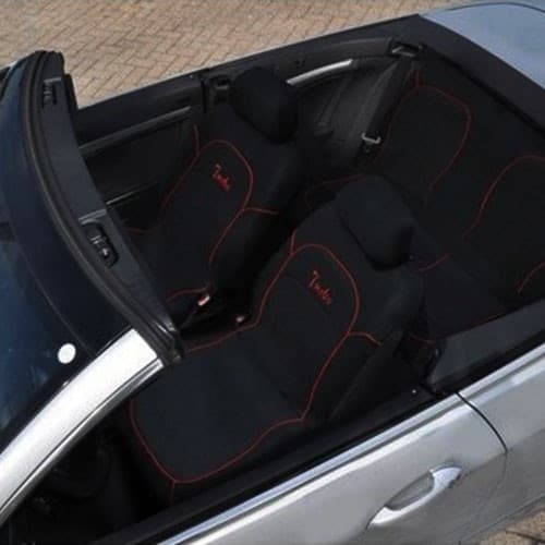 COPRISEDILI UNIVERSALI PER AUTO 6 PEZZI COLORE NERO FINITURE ROSSE DESIGN TURBO