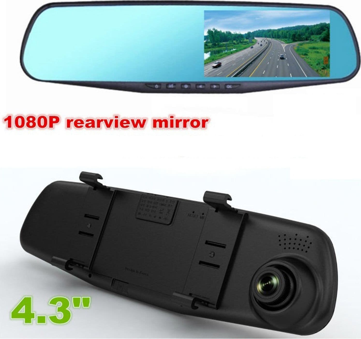 AUTO REARVIEW SPECCHIETTO DVR TELECAMERA FULL HD 1080P 4.3 "LCD CON RETRO CAM - 4