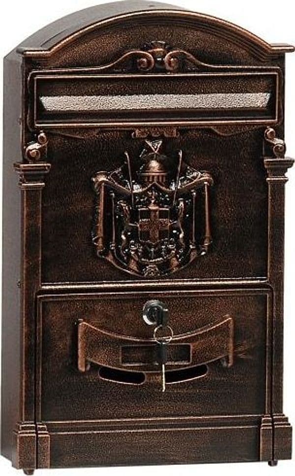 CASSETTA POSTALE BUCA LETTERE IN STILE ANTICO CLASSICO IN ALLUMINIO VERNICIATO – Rame – TrAdE Shop Traesio – tavolo