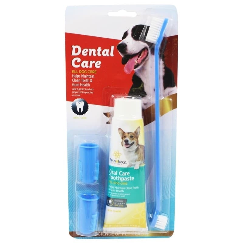SET SPAZZOLINO LUNGO DOPPIO + DENTIFRICIO + 2 TESTINE DITO PER CANE ANIMALI