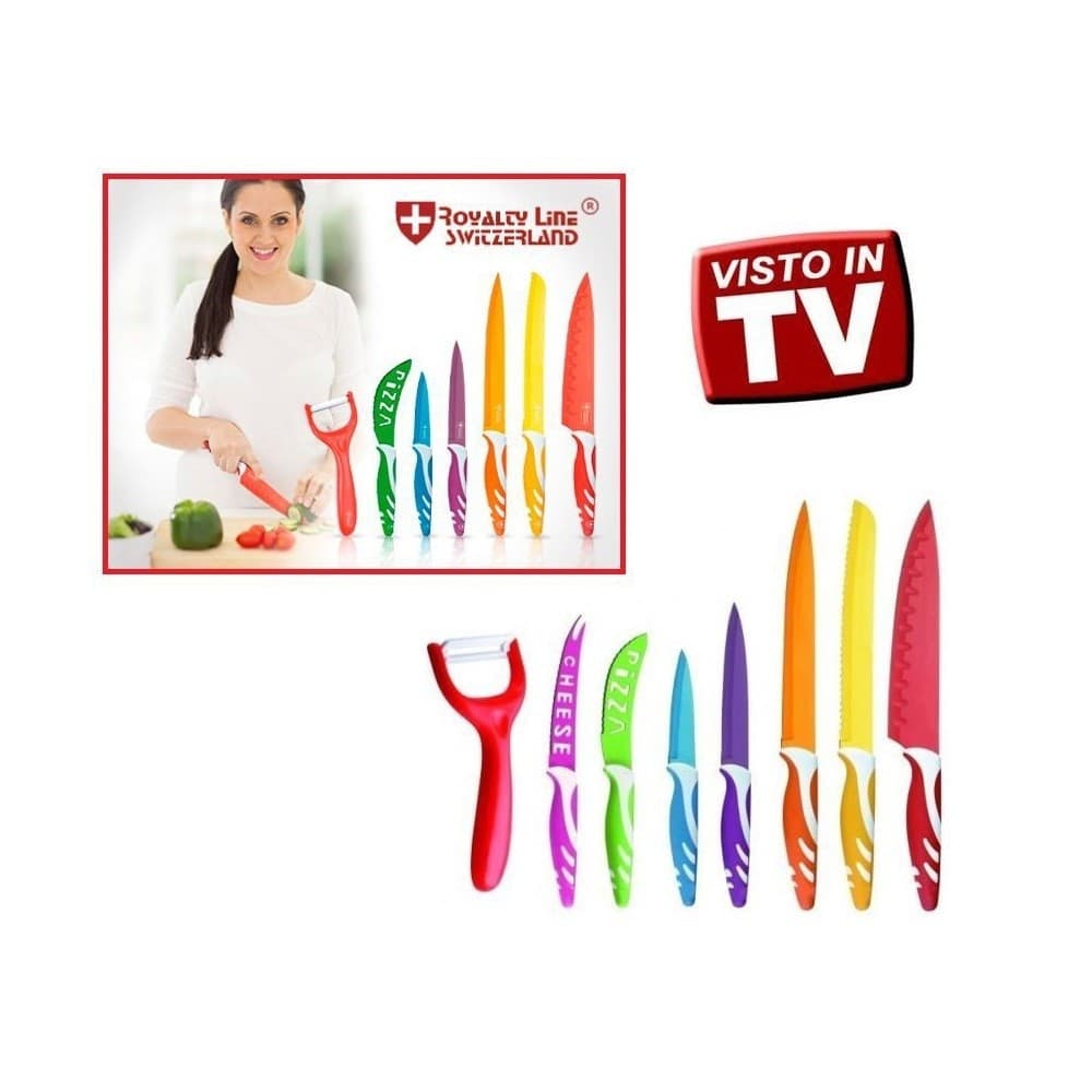 SET 7 COLTELLI DA CUCINA COLORATI CERAMICA PIU PELAPATATE ROYALTY LINE ACCIAIO - 3