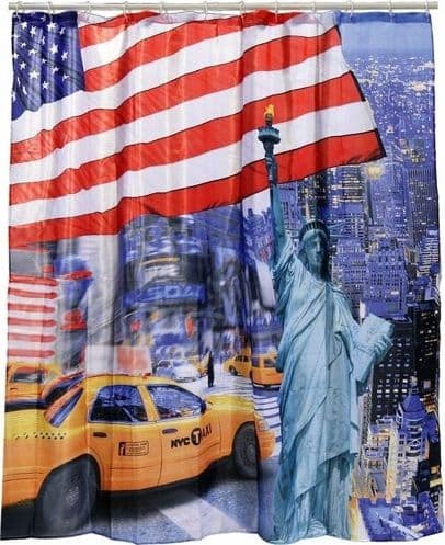 TENDA PER DOCCIA NEW YORK BANDIERA VASCA DA BAGNO TENDINA CON GANCI 180X180 CM - 2