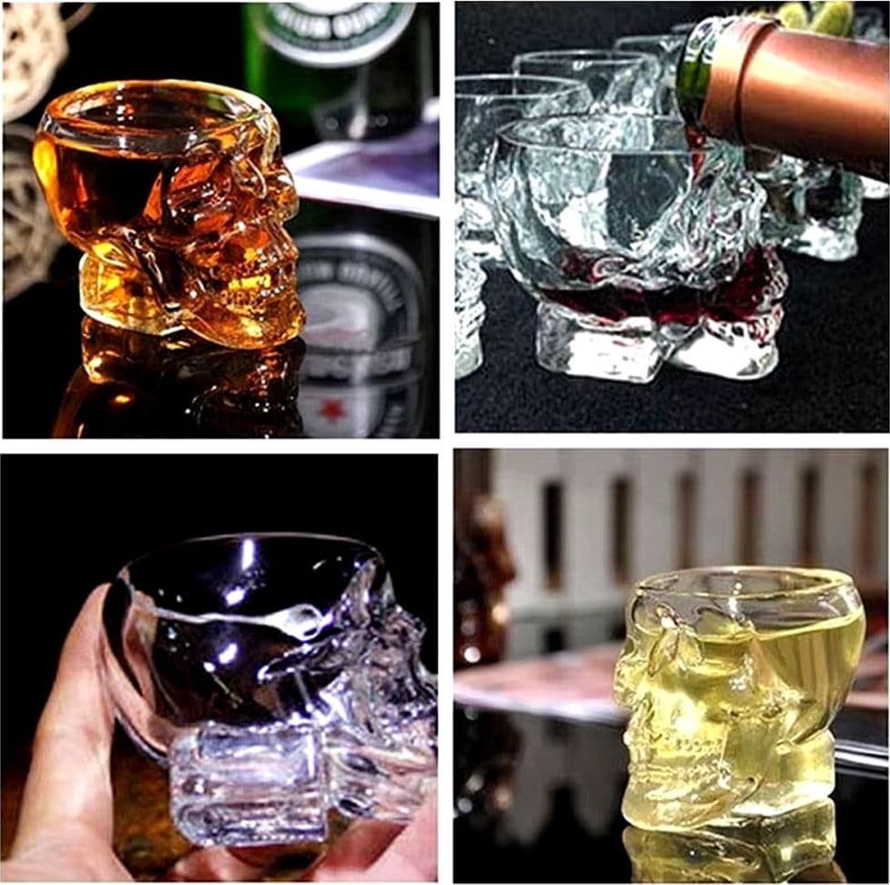 MINI BICCHIERE IN VETRO A FORMA DI TESCHIO PER SHOT CICHHETTO ALCOLICI BARMAN - 7