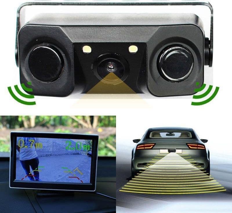 TELECAMERA RETROMARCIA CON SENSORE DI PARCHEGGIO 2 LED ANGOLO 170° NOTTURNA