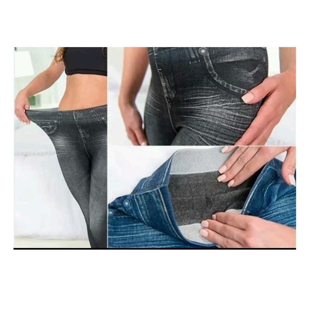 LEGGINGS PANTALONI EFFETTO JEANS LEGGINS PANTACOLLANT DONNA TG UNICA BLU NERO - 3