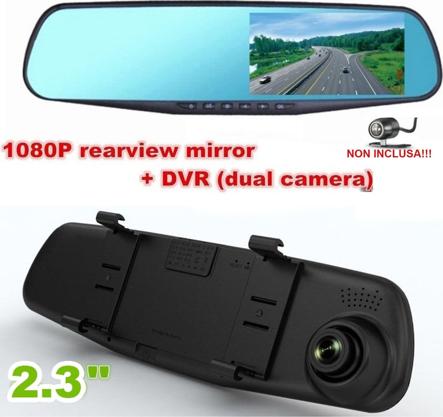 AUTO REARVIEW SPECCHIETTO DVR TELECAMERA FULL HD 1080P 2.3 "LCD PER RETROCAMERA - 4