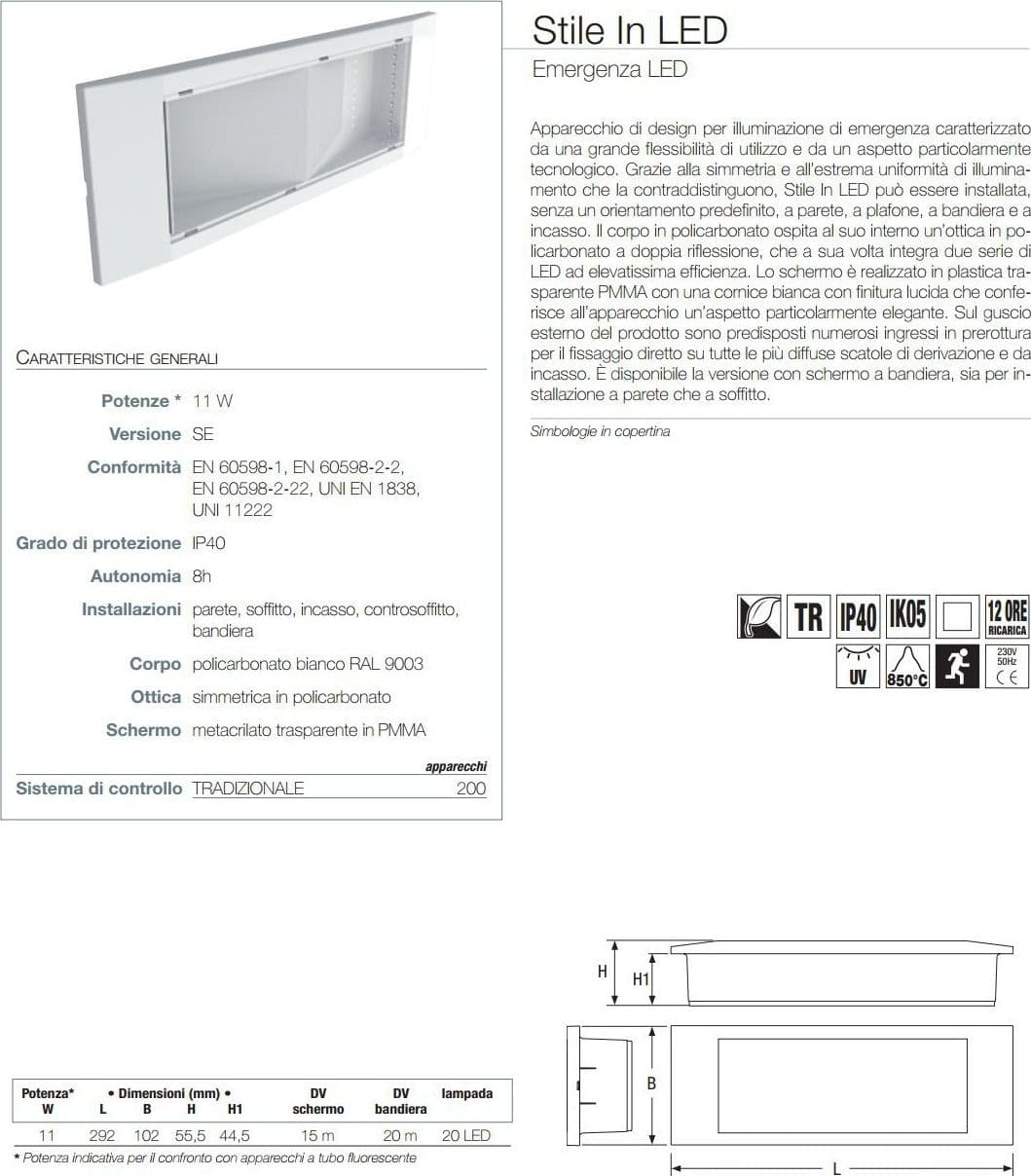 LAMPADA DI EMERGENZA BEGHELLI DA 11W A LED DA INCASSO AUTONOMIA 8H IP40 SE 1499 - 2