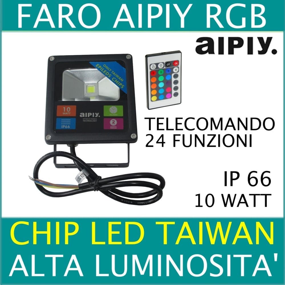 FARETTO FARO LED 10w SLIM RGB AIPIY ALTA LUMINOSITA TELECOMANDO MULTICOLOR - 2