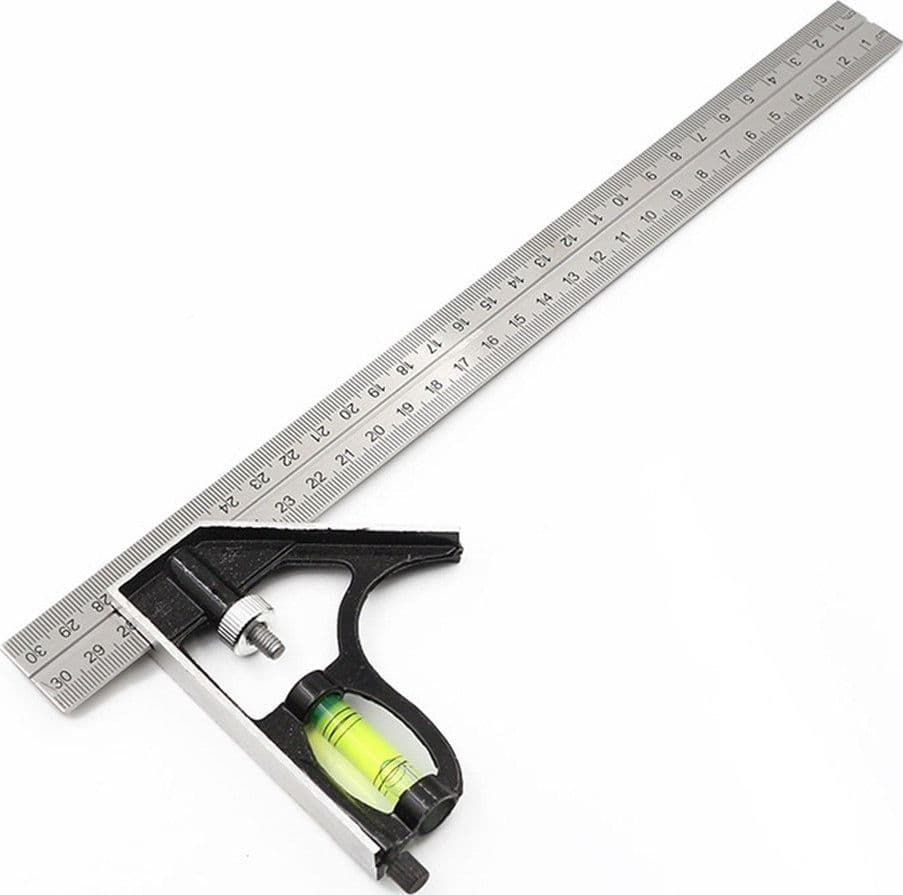 SQUADRA COMBINATA CON LIVELLA METRICA A BOLLA IN ALLUMINIO ANGOLO 45°90° 300m - 5