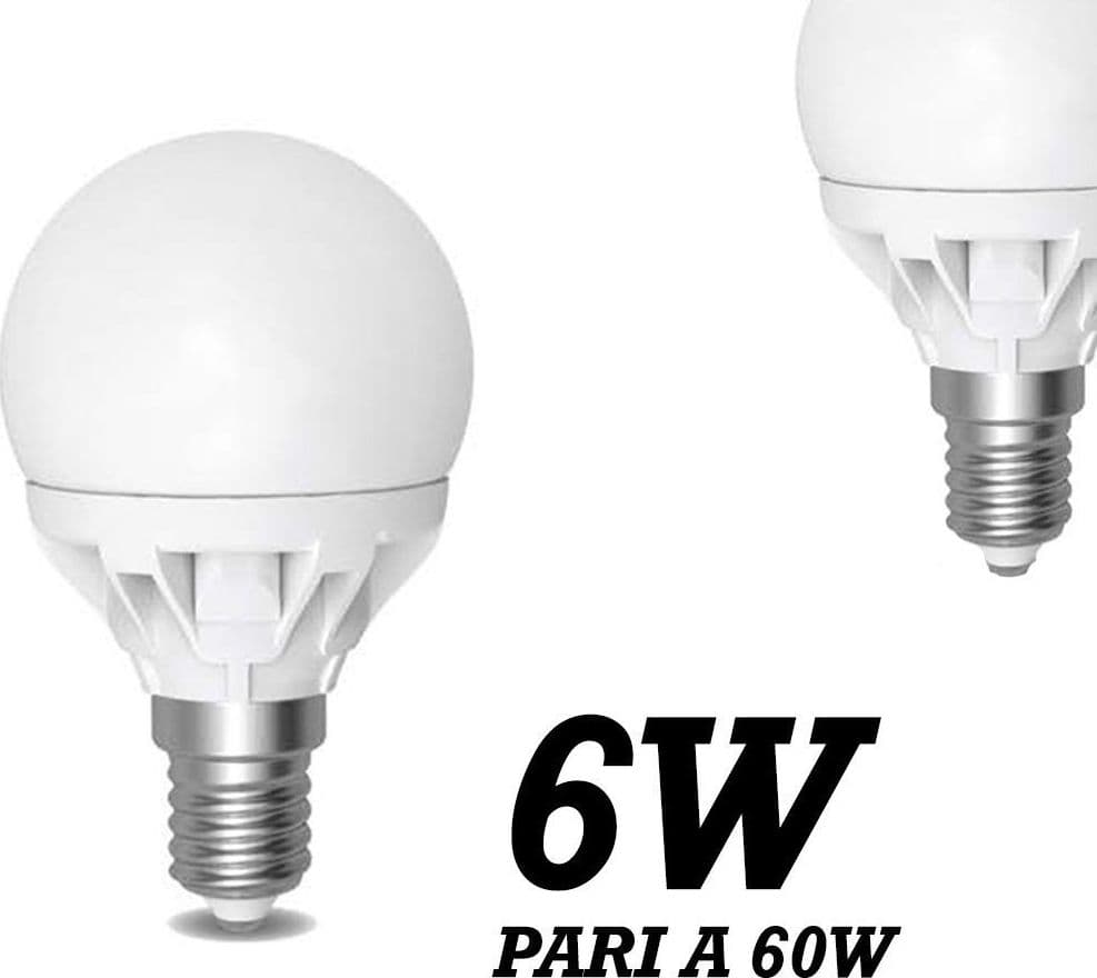 LAMPADA LED 6W WATT E14 490 LUMEN BIANCO CALDO 3000°K SFERA GLOBO OPACA - 3
