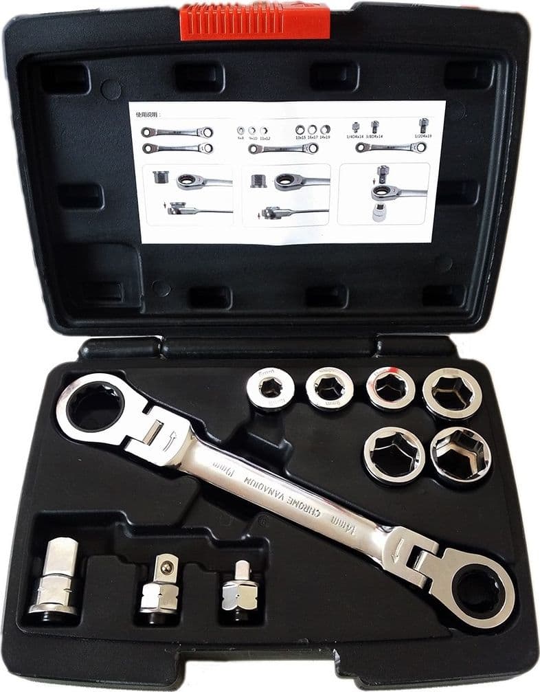 SET 15 IN 1 CHIAVE CRICCHETTO 14x19mm NON REVERSIBILE ADATTATORI INNESTI - 3