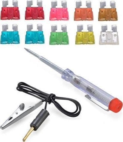 TESTER CACCIAVITE CERCA FASE 6V 12V 24V + 10 FUSIBILI MISTI PER AUTO