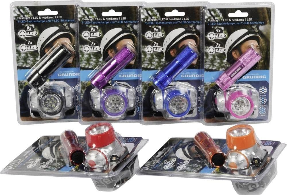 SET 2 TORCE LAMPADE LED FRONTALE E TORCIA PER CAMPEGGIO PESCA BICI GRUNDIG - 2