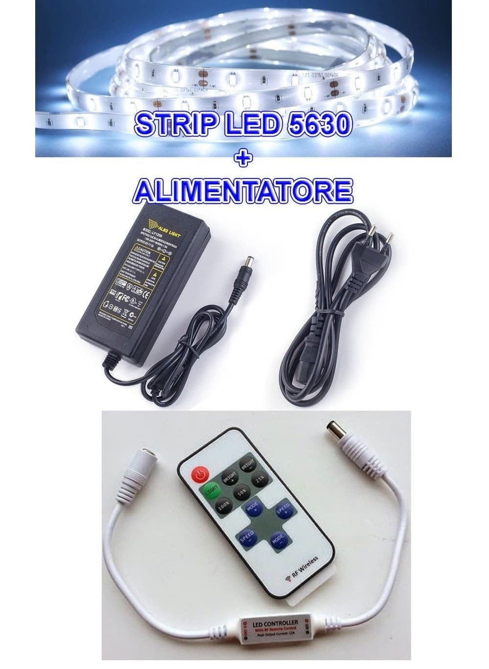 5M STRISCIA STRIP LED SMD 5630 + ALIMENTATORE 5A + DIMMER TELECOMANDO CONTROLLER - 2