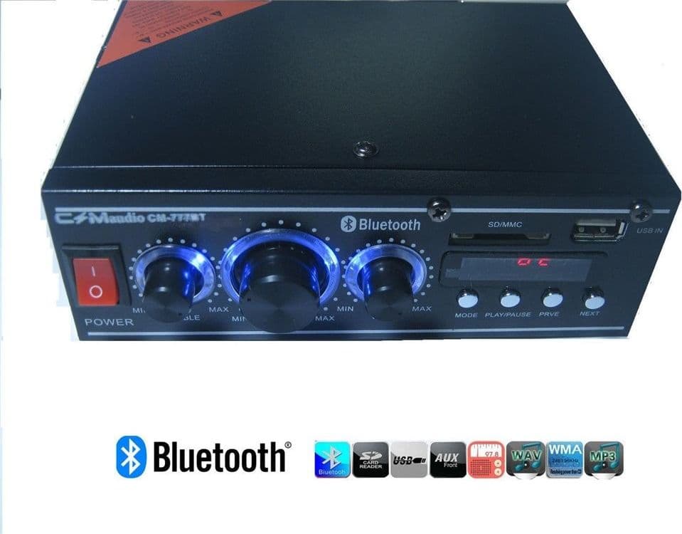 AMPLIFICATORE AUDIO STEREO KARAOKE 777BT MP3 USB SD CARD AUX 120W X 2 INGRESSI - 2