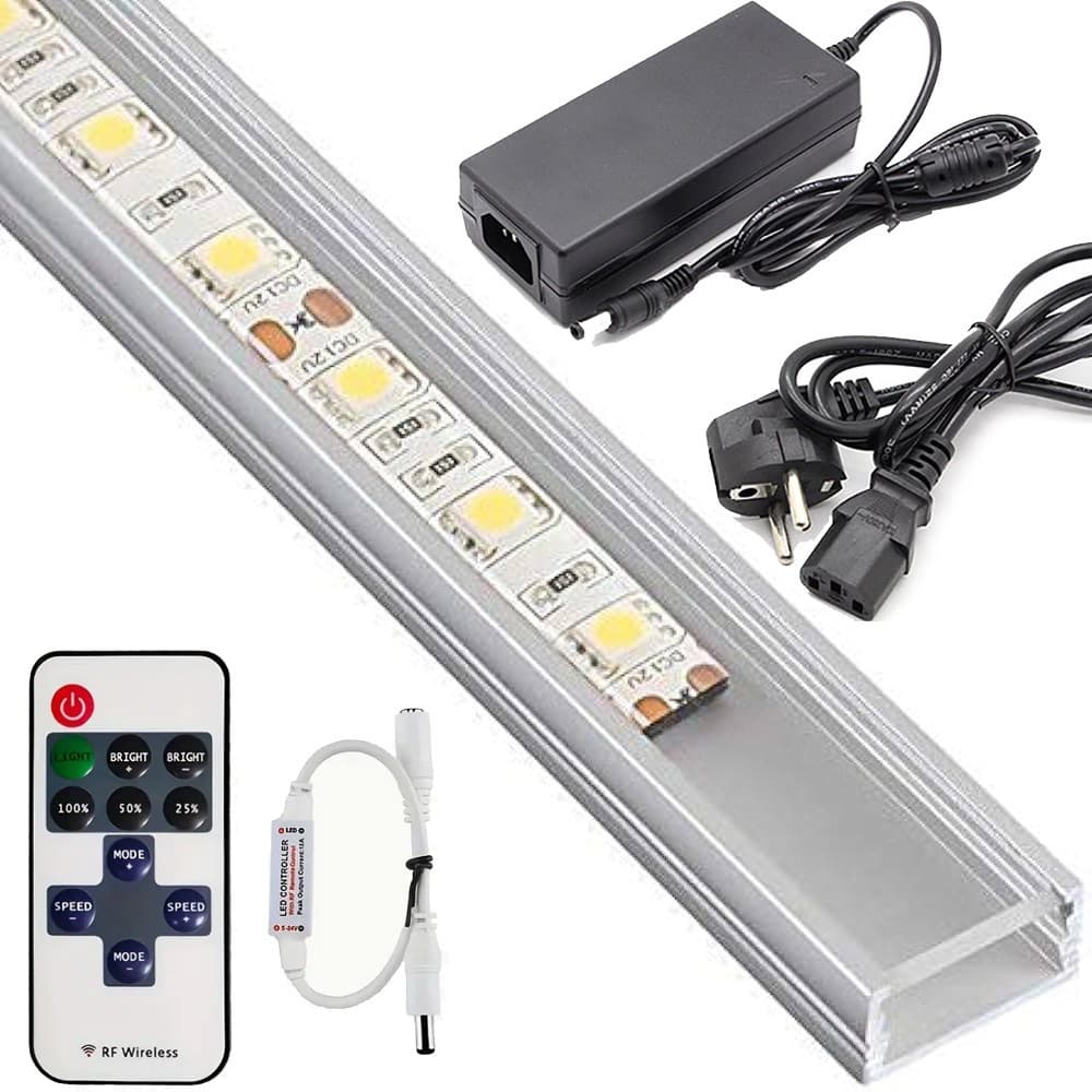PROFILO BARRA ALLUMINIO IMPERMEABILE 1 METRO A 72 LED + ALIMENTATORE + DIMMER - 3