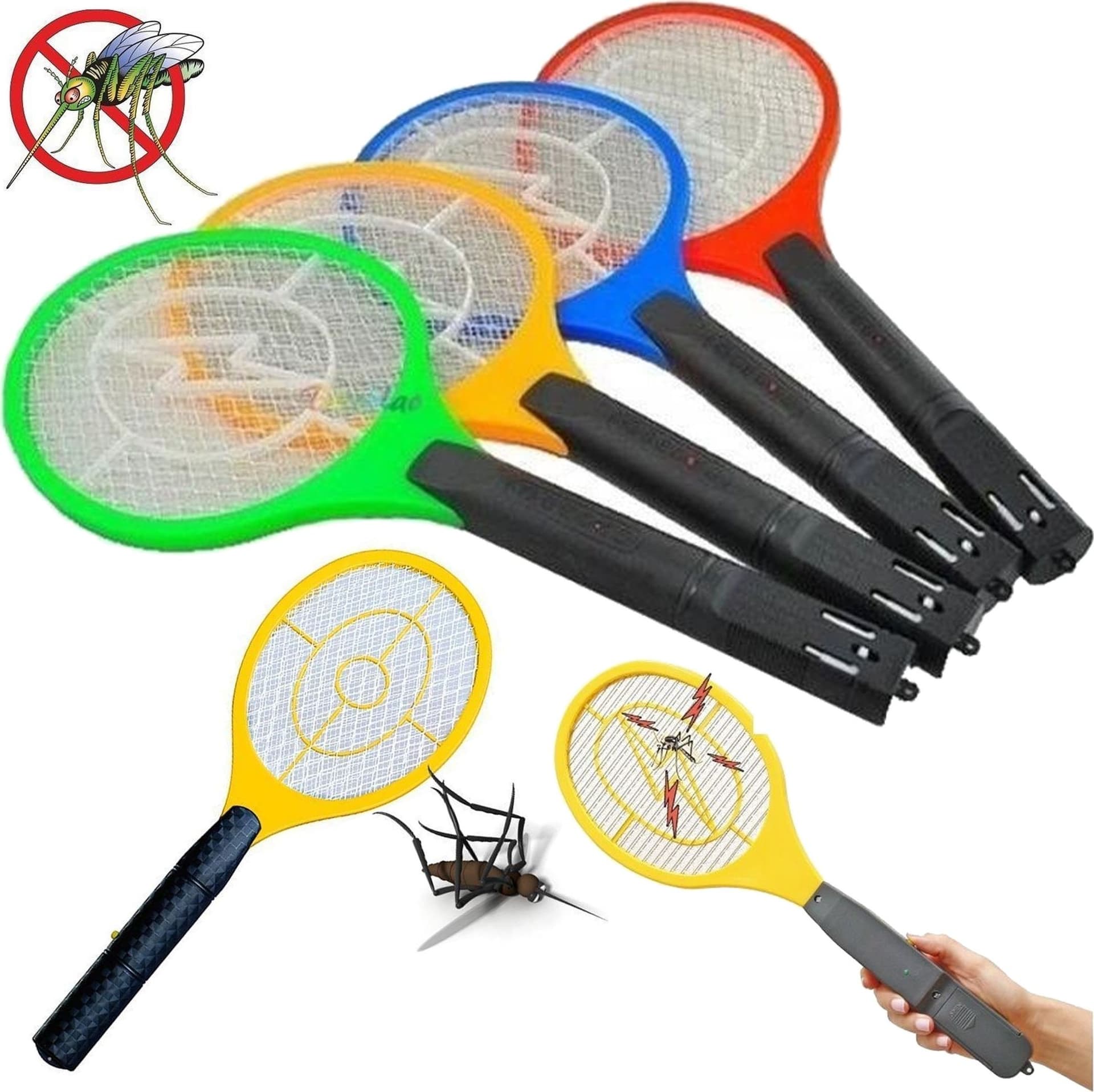 RACCHETTA RICARICABILE FULMINA CON LUCE A LED ZANZARE INSETTI MOSCHE ELETTRICO - 3