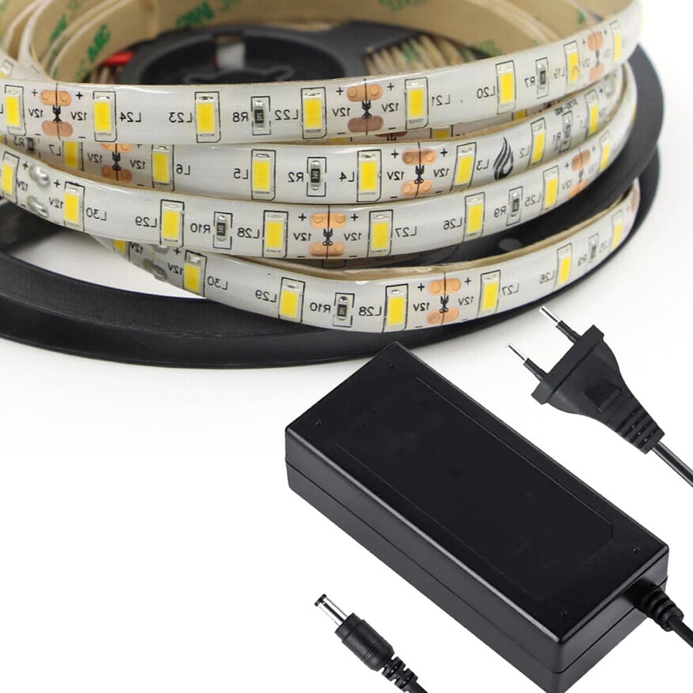 5 M STRISCIA STRIP 300 LED SMD 5630 BIANCO 5 MT IMPERMEABILE + ALIMENTATORE 5A - 2