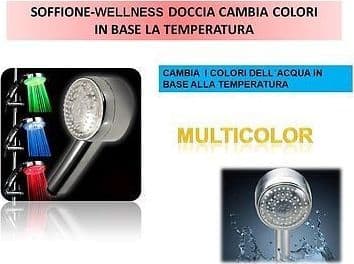 MISCELATORE BRACCIO DOCCIA MULTICOLOR A LED 7 COLORI CROMOTERAPIA SOFFIONE - 3