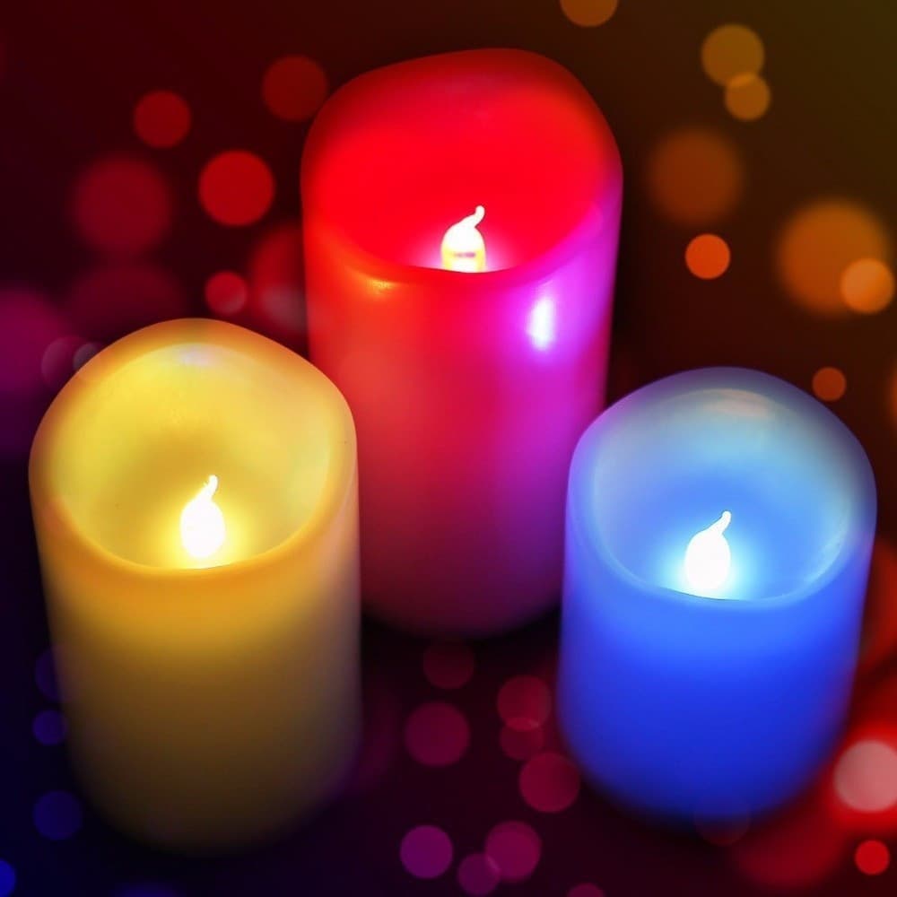 SET 3 CANDELE LED LUCE RGB CANDELA TELECOMANDO FUOCO FINTO CROMOTERAPIA MASSAGGI - 7