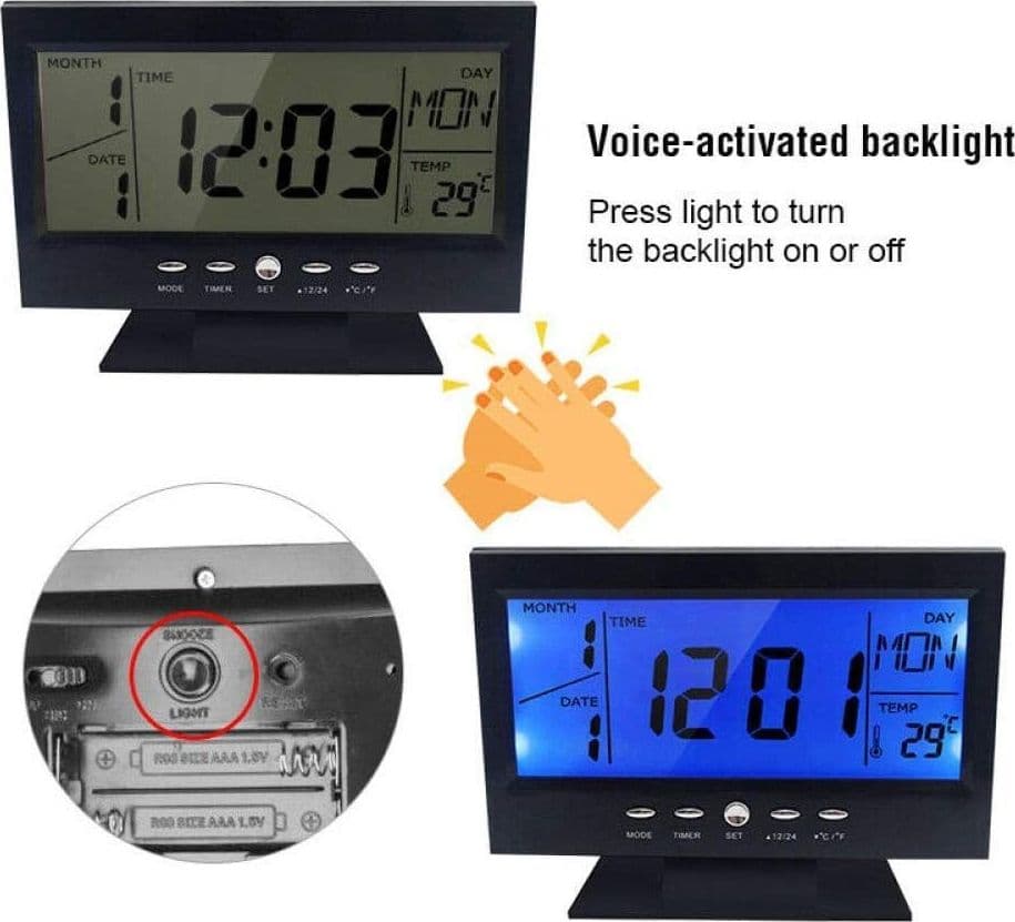 Sveglia Orologio da Tavolo Ampio display lcd Retro illuminato a Led - 6
