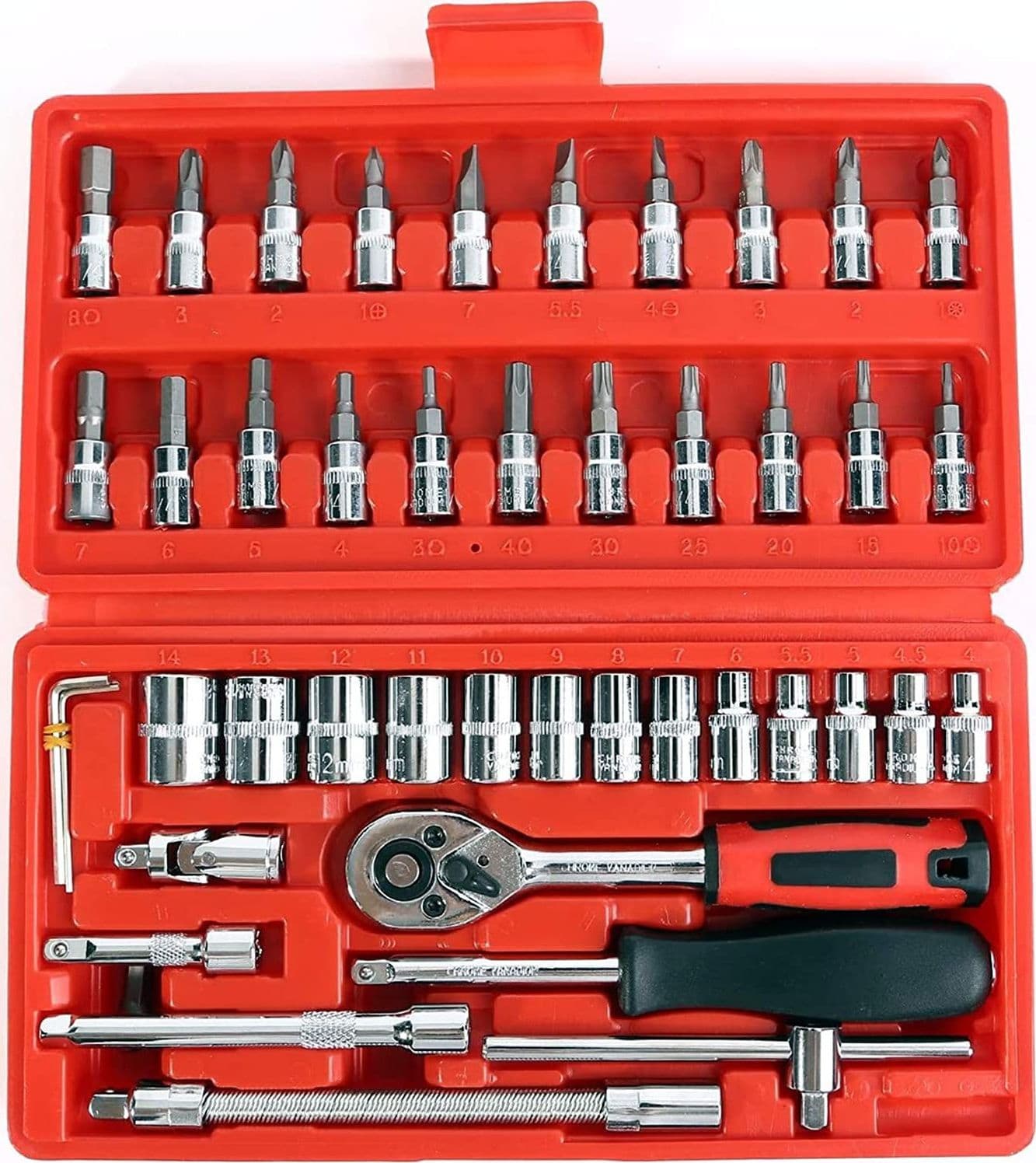 SET KIT 46 PEZZI CHIAVI A BUSSOLA CON CRICCHETTO 1/4" CACCIAVITE ESAGONALE TUBO - 6