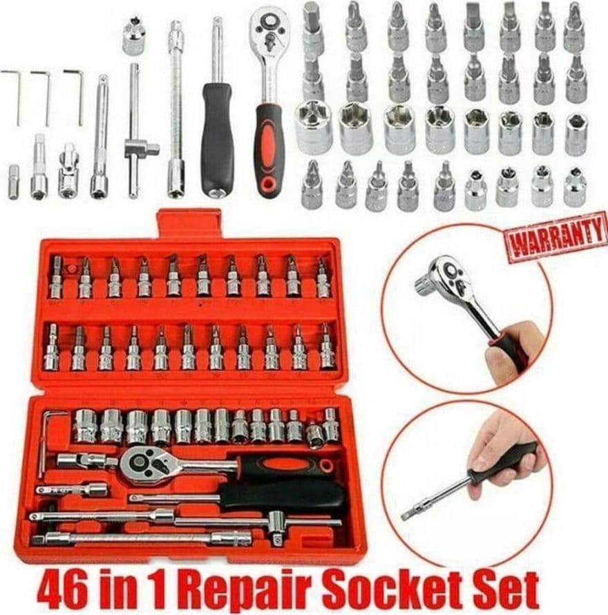 SET KIT 46 PEZZI CHIAVI A BUSSOLA CON CRICCHETTO 1/4" CACCIAVITE ESAGONALE TUBO - 11