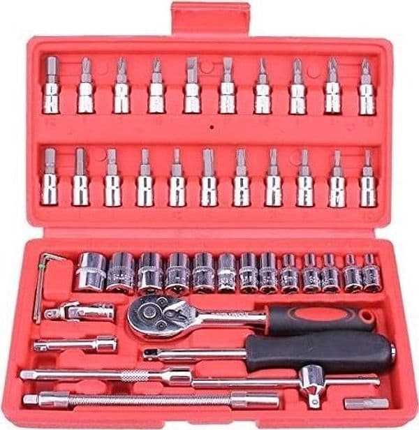 SET KIT 46 PEZZI CHIAVI A BUSSOLA CON CRICCHETTO 1/4" CACCIAVITE ESAGONALE TUBO - 9