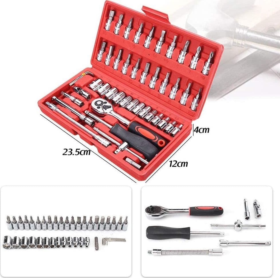 SET KIT 46 PEZZI CHIAVI A BUSSOLA CON CRICCHETTO 1/4" CACCIAVITE ESAGONALE TUBO - 10