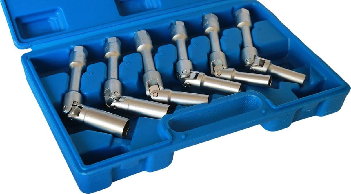KIT 6 CHIAVI BUSSOLA SNODATE PER CANDELETTE AUTO DIESEL DA 8 A 16 mm 3/8" 160mm - 2
