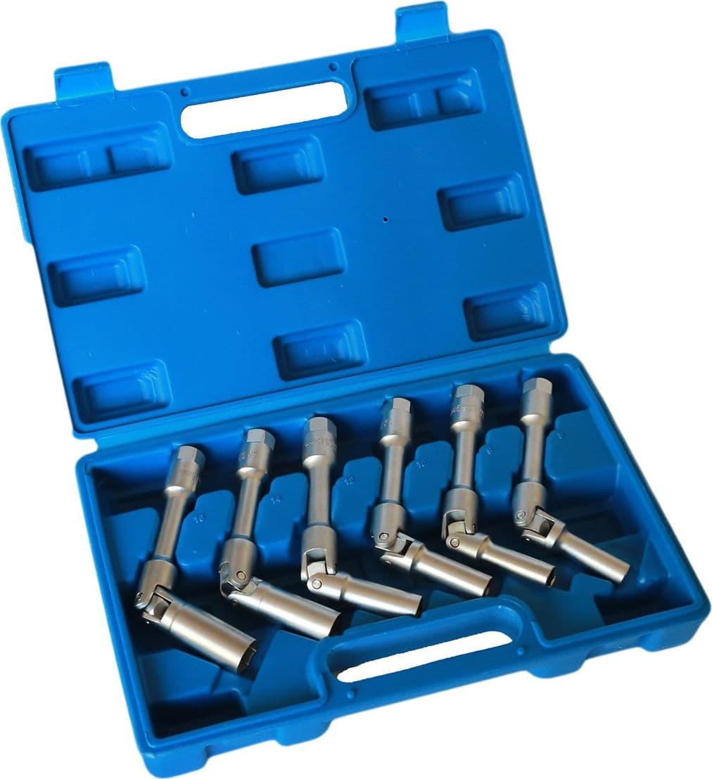 KIT 6 CHIAVI BUSSOLA SNODATE PER CANDELETTE AUTO DIESEL DA 8 A 16 mm 3/8" 160mm - 3